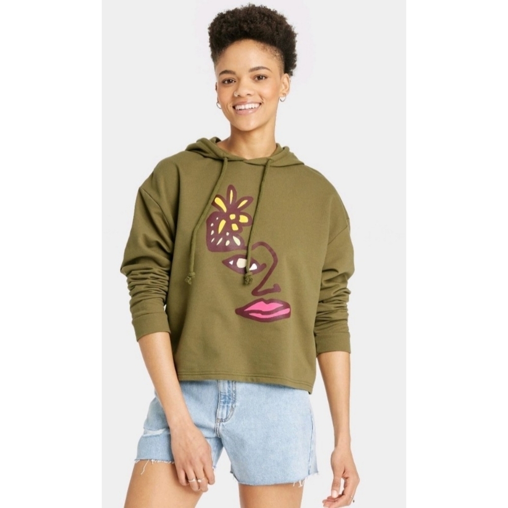 #Takepride Blu Face hooded sweatshirt Olive Green Size XL